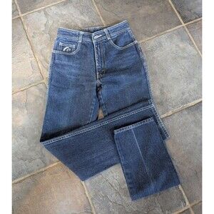 VTG Jordache Horse Head Jeans Dark Wash White Stitch Hi Rise Straight Leg SZ 27